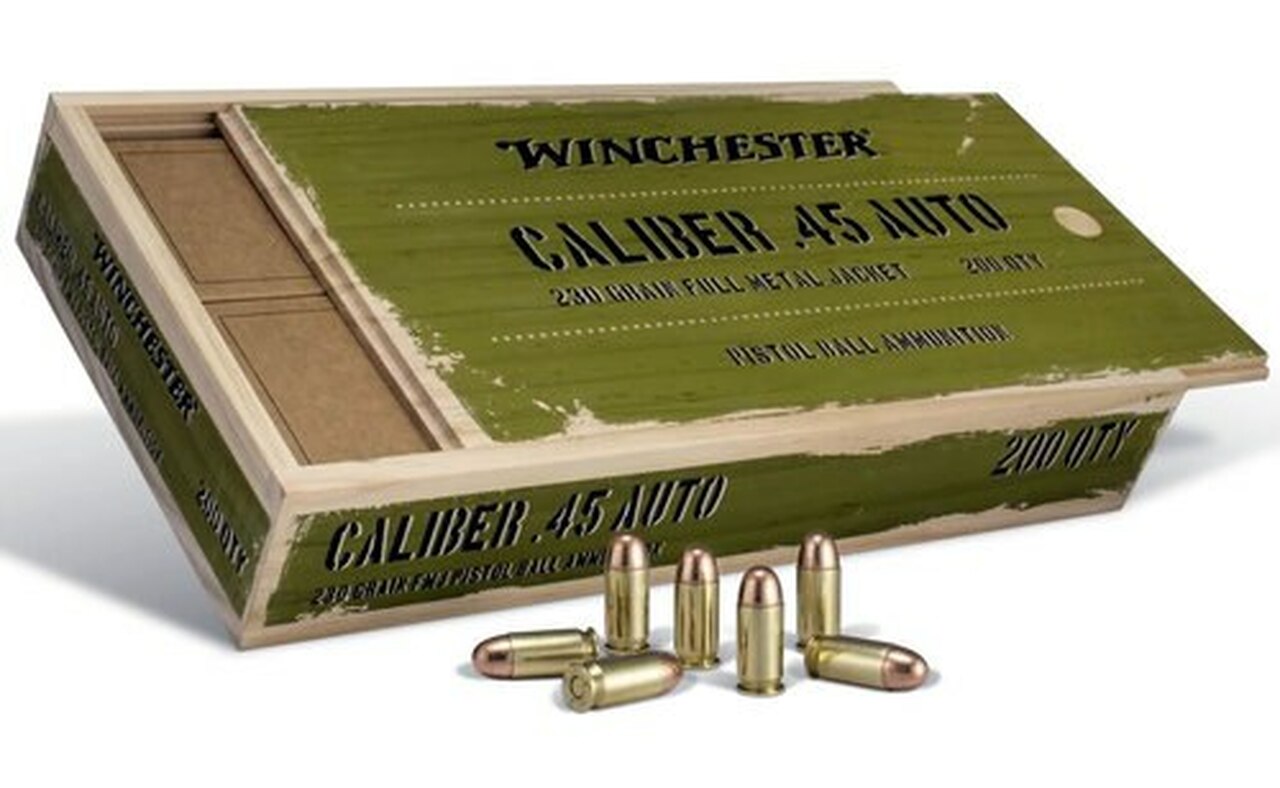 Winchester Limited Edition Service Grade Ammo In Collectible Wood Box 45 ACP 230gr, FMJ, 4x50rd Boxes, 200rds