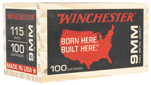 Winchester USA 9mm, 115gr, Full Metal Jacket Flat Nose, 100rd Box