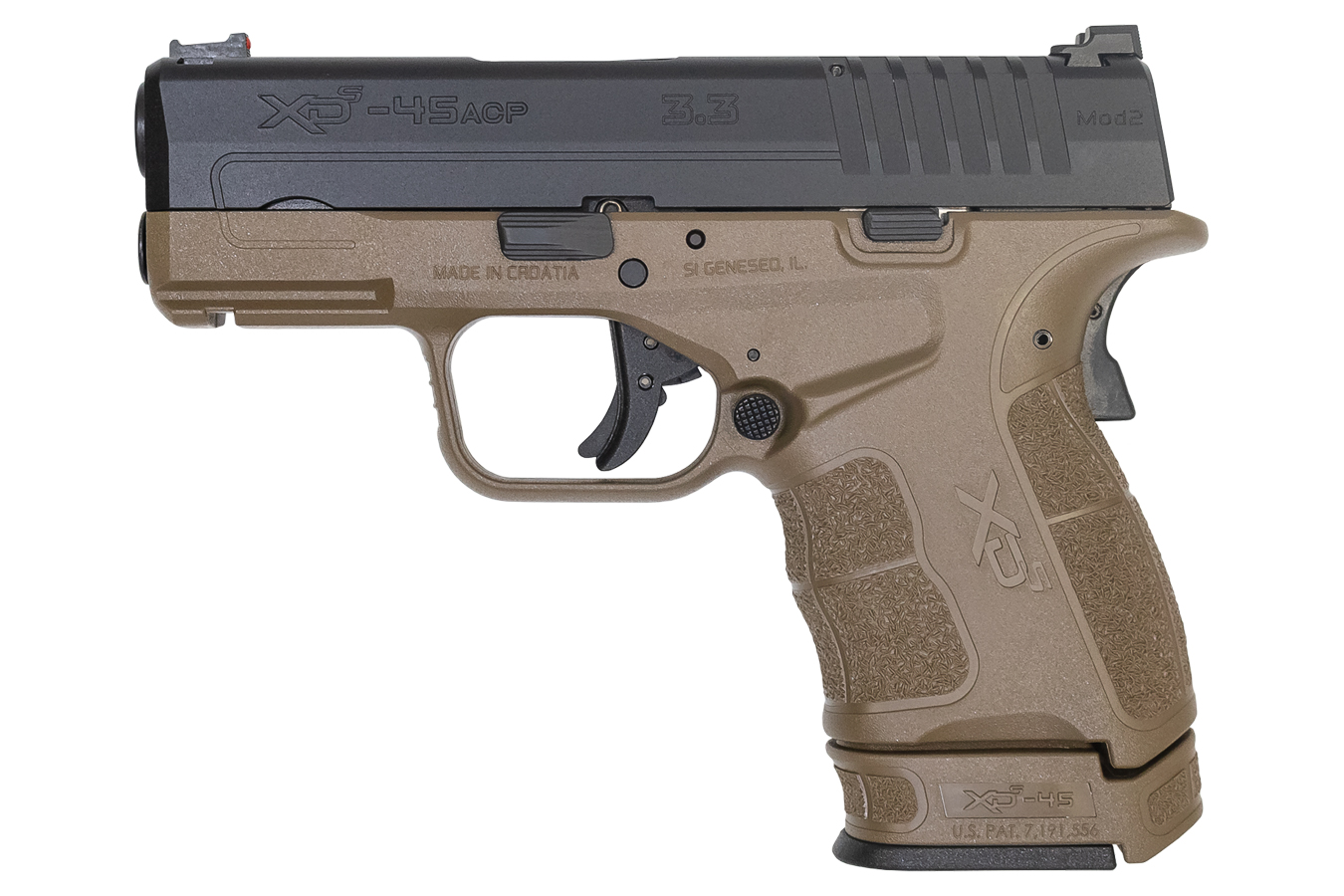 XDS Mod.2 3.3 Single Stack 45 ACP Pistol with Fiber Optic Sight and Two Tone FDE/Black Finish