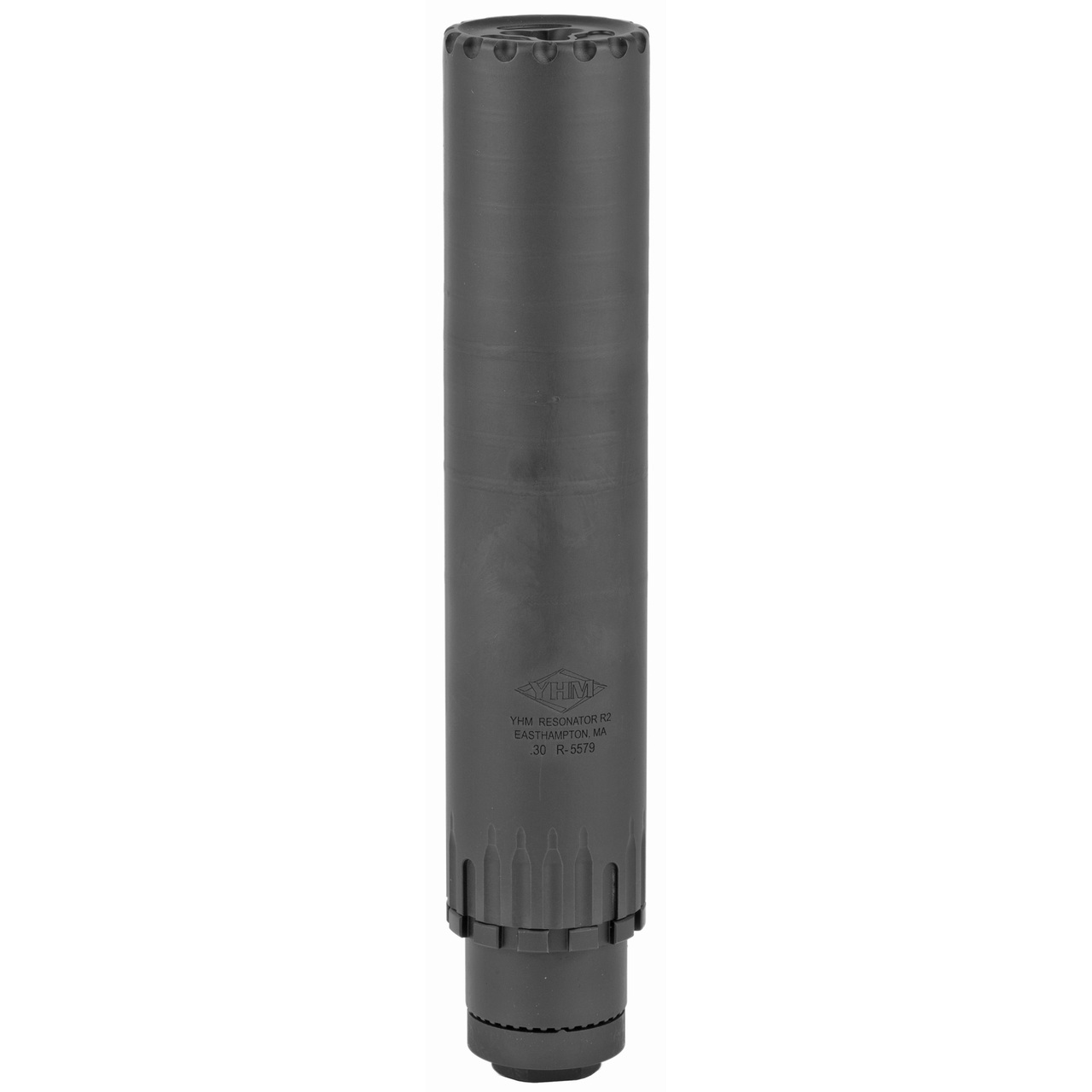 YHM Resonator R2 Suppressor, 30 Caliber, Rifle Suppressor, 16oz, 7.825″ Long, 1.562″ Diameter, Black Finish, Includes Flash Hider (YHM-4302-24), 5/8×24, Calibers .17 thru 300 RUM