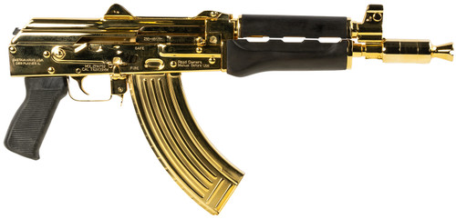 Zastava ZPAP92 7.62×39, 10″ Barrel, 24K Gold Plated Receiver, Dark Walnut Grip, 30rd