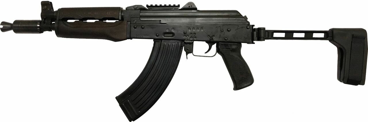 Zastava ZPAP92 AK-47 Pistol 7.62x39mm 10″ Barrel, Booster, Dark Wood, Top Rail, SB Tactical FS1913 Folding Brace, 30rd Mag