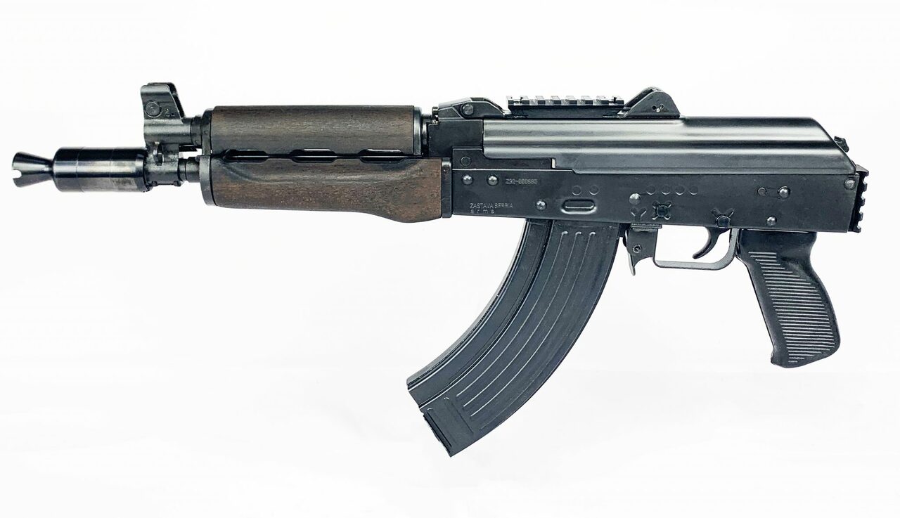 Zastava ZPAP92 With Booster AK-47 Pistol 7.62 x 39 10″ Barrel Dark Wood, Top Rail, Rear Rail 30rd Mag