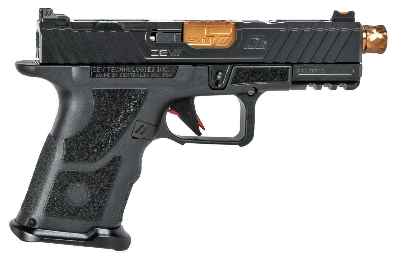 ZEV Technologies O.Z-9 Compact 9mm, 4″ Bronze Threaded Barrel, Steel Frame, Polymer Grip, Black, 15rd