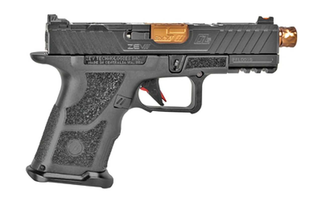ZEV Technologies O.Z-9 Compact 9mm, 4″ Bronze Threaded Barrel, Steel Frame, Polymer Grip, Black, 15rd