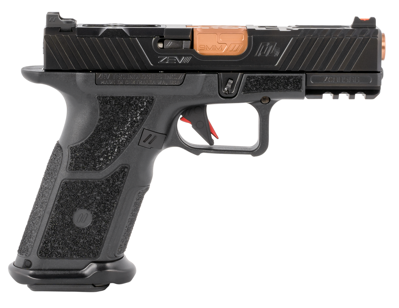 ZEV Technologies O.Z-9 Compact, X 9mm, 4″ Bronze Barrel, Steel Frame, Polymer X Grip, Black, 17rd