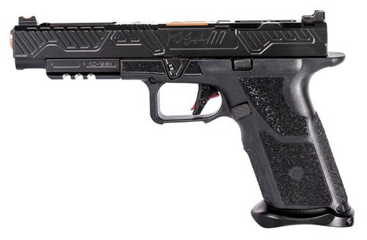 Zev Technologies O.Z-9 Competition 9mm, Single, 5.75″ Barrel, Black Grip, Black DLC Slide, 17rd