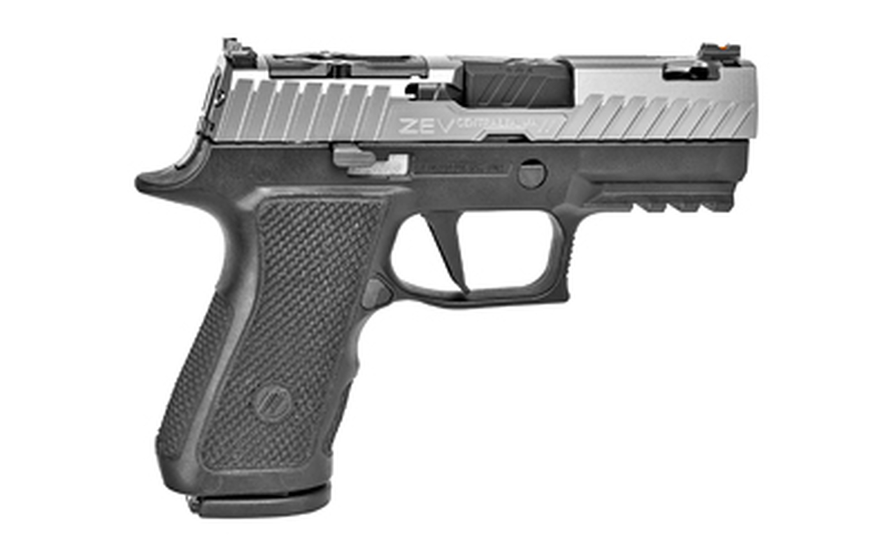 ZEV Technologies Z320 XCOMPACT, Octane Gun Mod, 9mm, 3.6″ Barrel, Black Frame/Titanium Gray Slide, Fiber Optic Combat Sights, RMR Optic Cut, 2-15Rd Mags