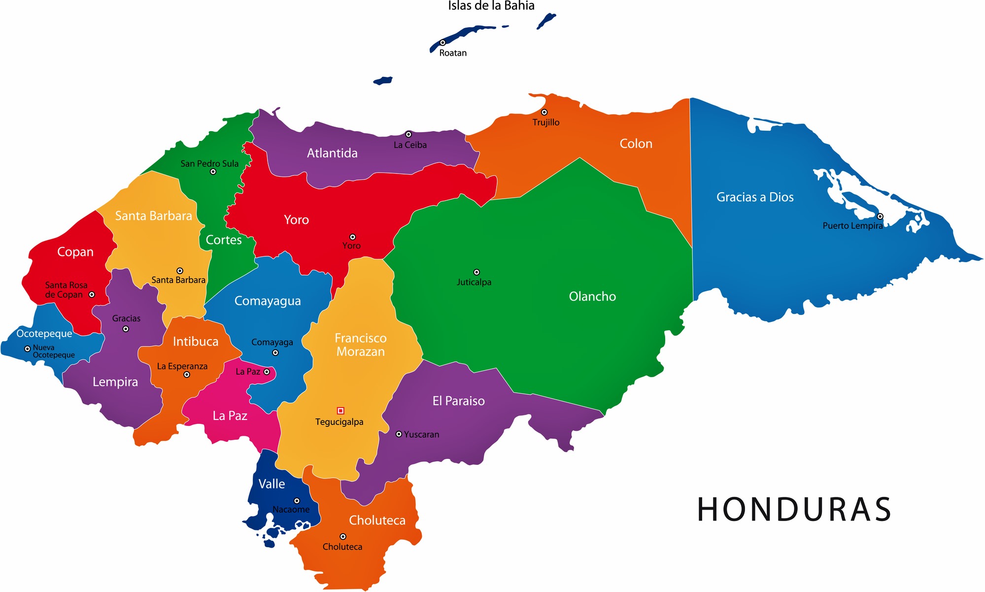 Honduras Map of Regions and Provinces - OrangeSmile.com
